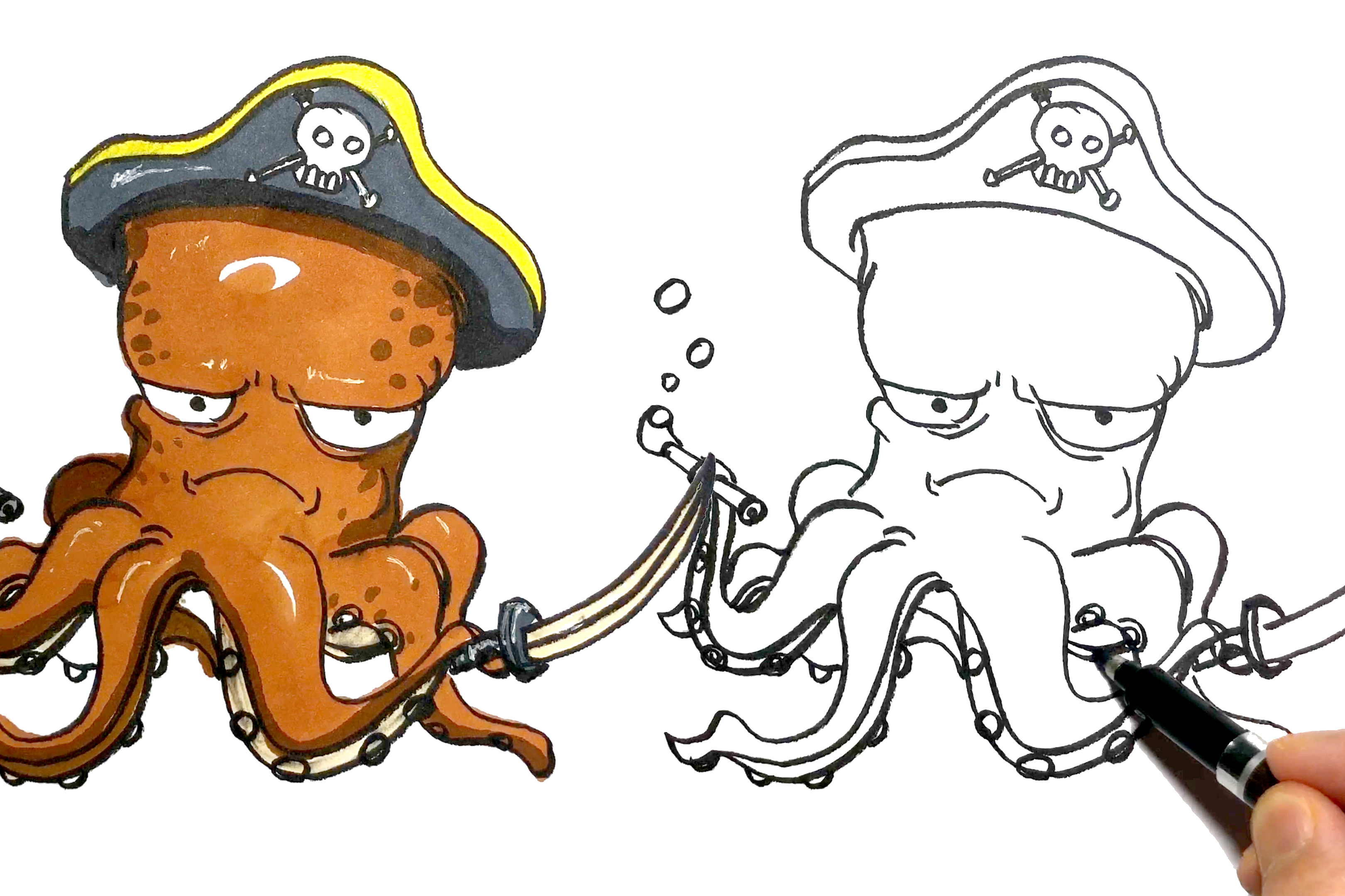 章鱼乌贼创意插画儿童简笔画教程