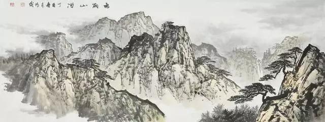 张凡俊这幅《云雾山河》,构图严谨,笔墨苍润,画家对山水景物细微之处