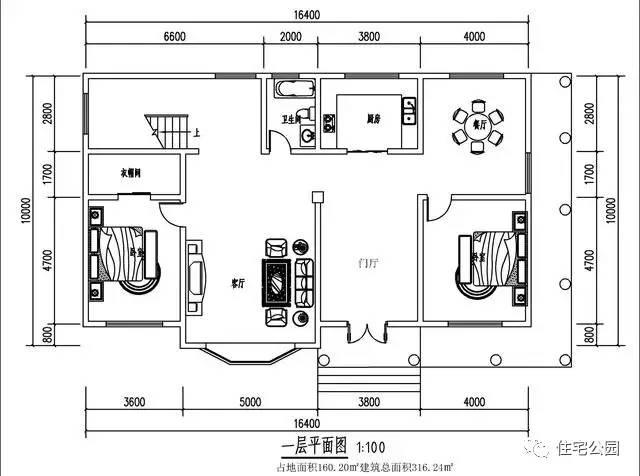 16x10米四间房设计图