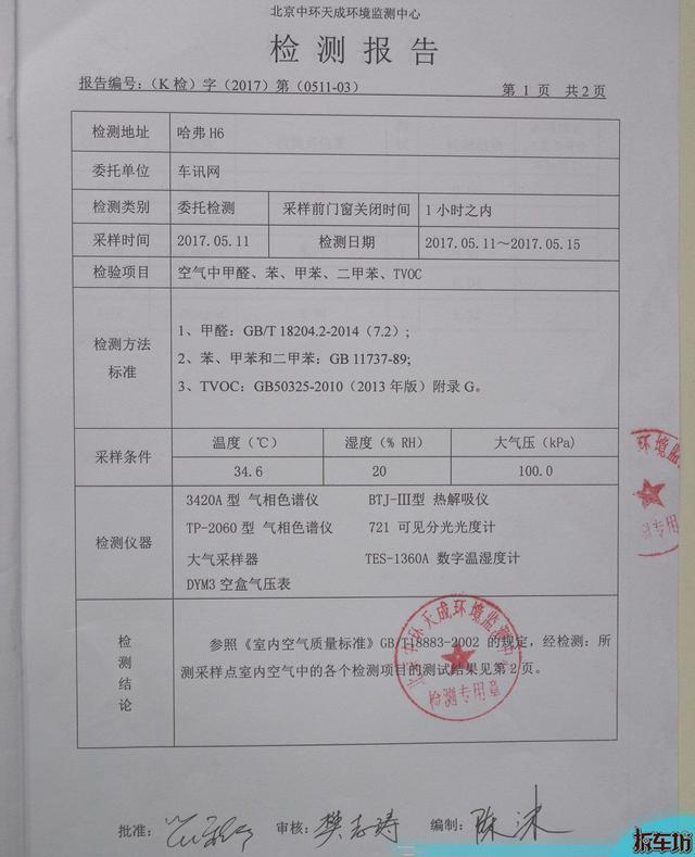 第九节:空气质量检测   新一代h6空气质量检测报告如下:tvoc超标.