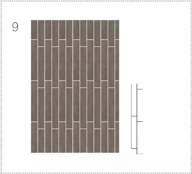 常用木纹砖的铺贴方式,除了与传统的陶瓷墙地砖一样的工字形,井字形中