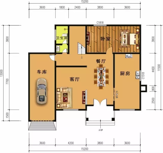 二层平面图:5个房间,布局会不会过于紧凑,把车库上方的房间作为主卧