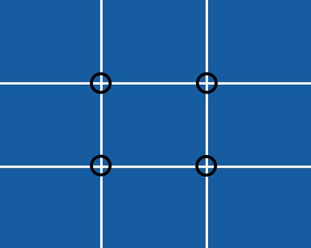 将主体放在4个交叉点中的任意一点,拍出来的照片就会显得紧凑有力