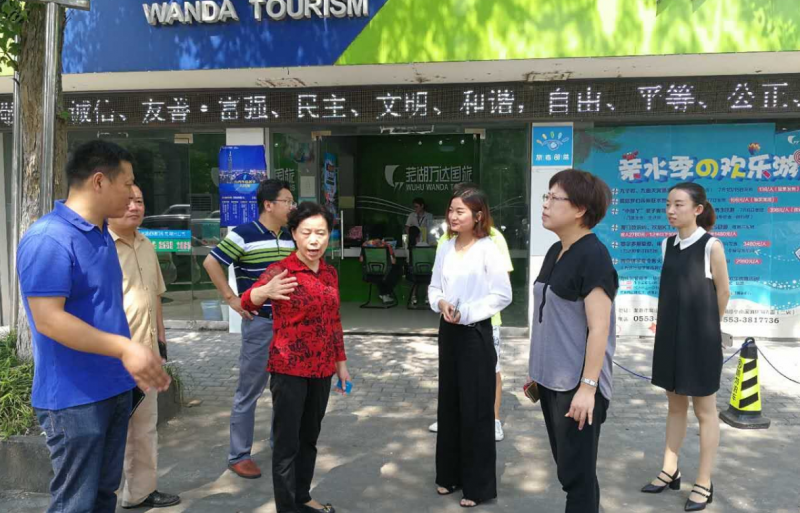 胡锡萍在芜湖万达环球国际旅行社检查 图片来源:芜湖旅游政务网 7月