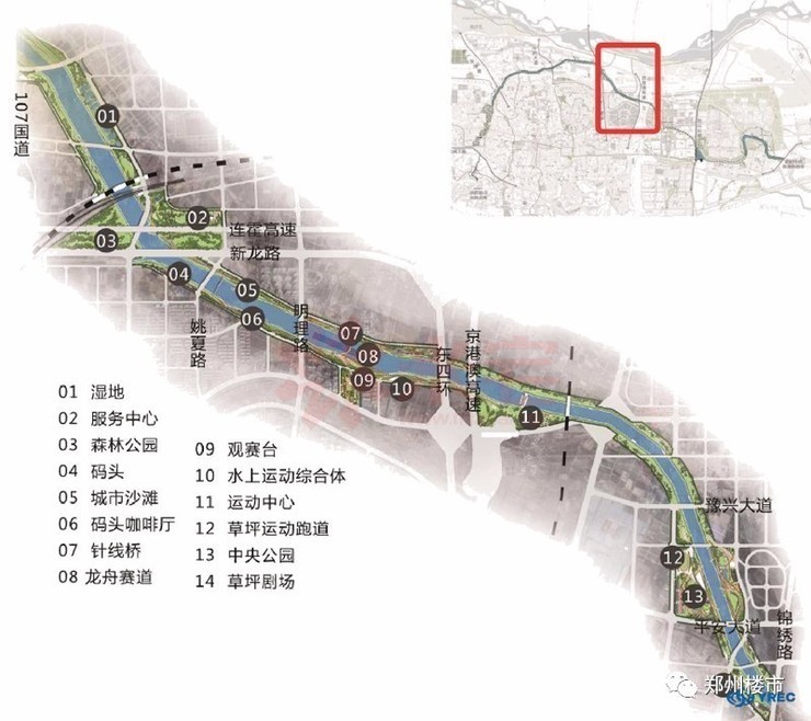 金水区郑东新区段对应的是贾鲁河图中的"兴.