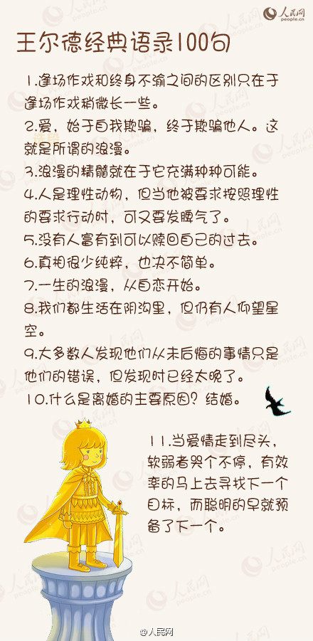 人民网整理,王尔德经典语录100句 秒杀段子高手