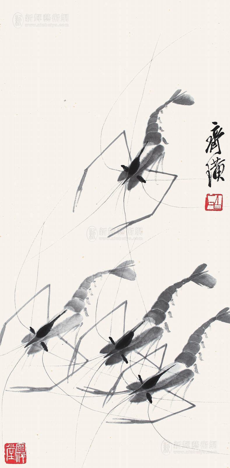 齐白石《墨虾》字画鉴赏