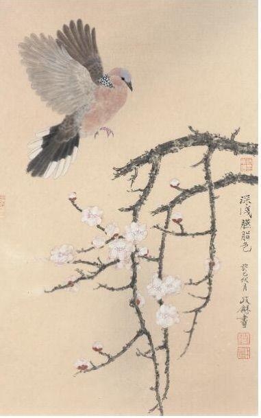 春梅斑鸠纸本设色 70×42cm 2013参展艺术家李雪松1975年出生于辽宁
