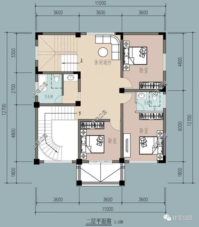 双楼梯设计,美观性与实用性兼具,也营造相对独立的居住空间,居家生活