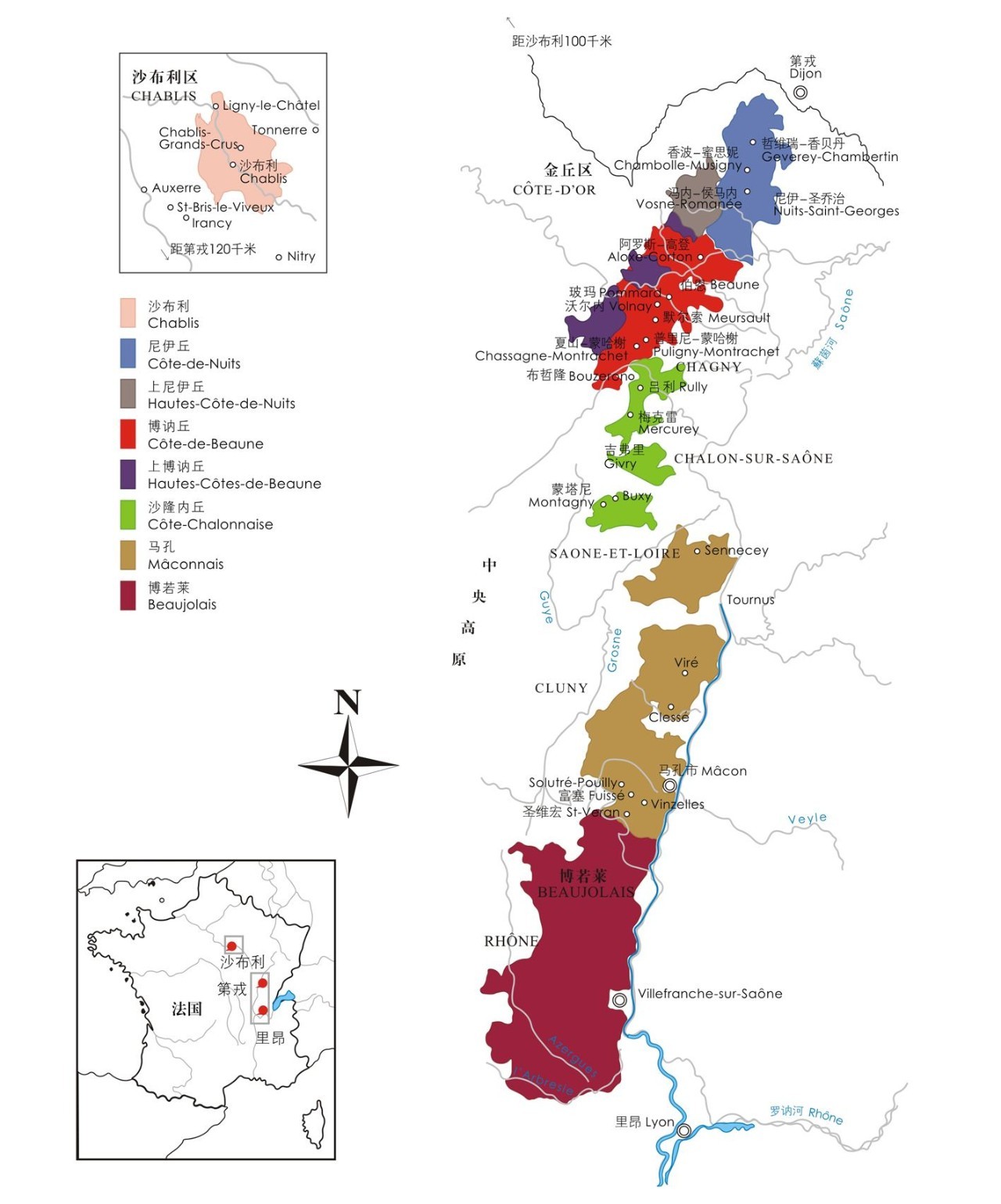 勃艮第产区分布图(点击图片下载原图查看)勃艮第人挚爱的两种葡萄