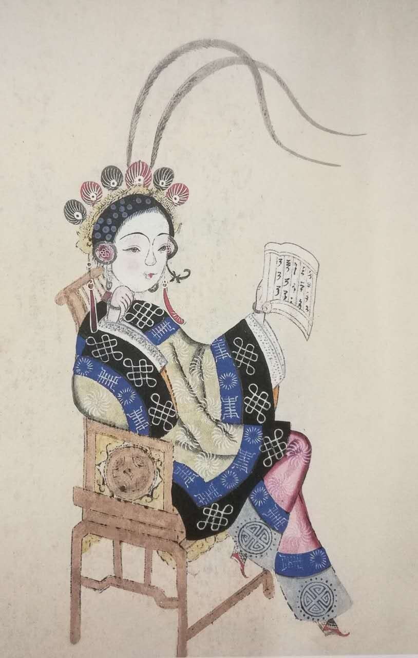 绵竹年画 清《观书仕女》