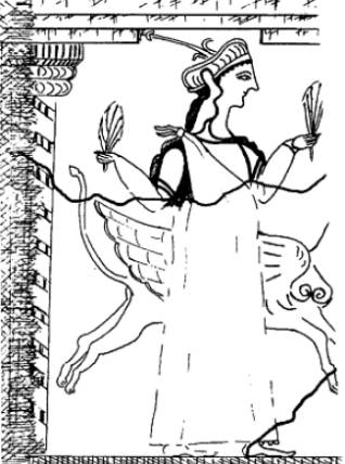比如:在迈锡尼壁画中有一位手握谷穗,伴有动物的女神.