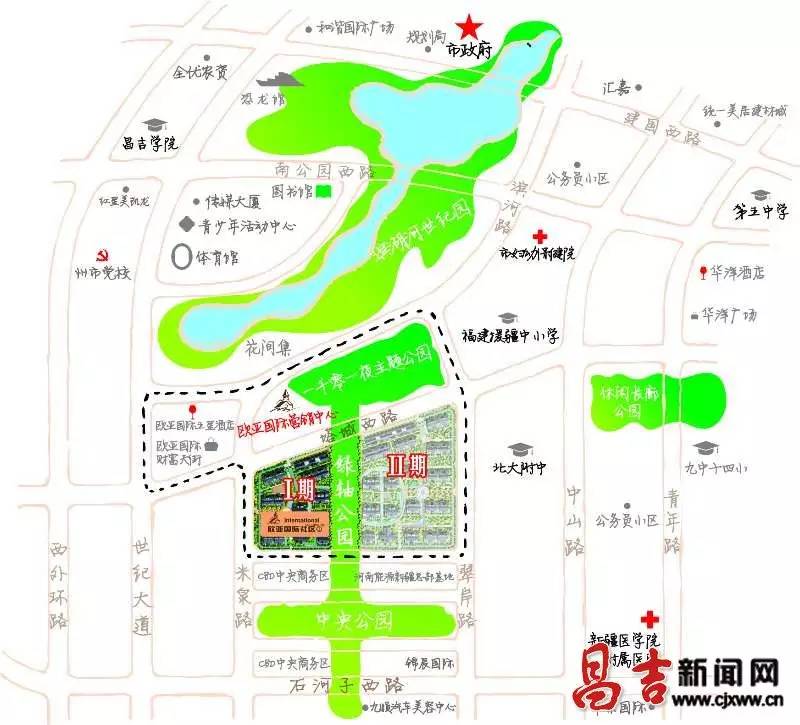 绿轴公园呈南北走向,是昌吉市城南一条长9.