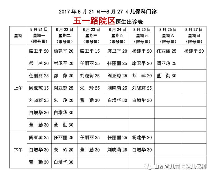 21-8.27儿保科大夫出诊信息