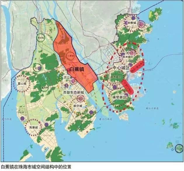 西接斗门井岸,南与金湾航空新城隔珠海大道而望,处于珠海地理几何中心