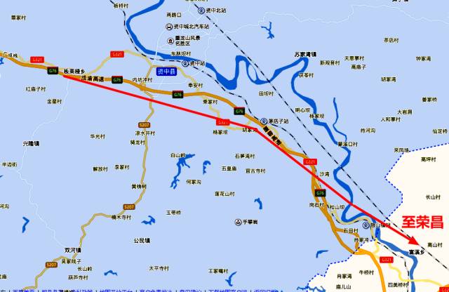 在内江境内不再沿321国道走向,而是经过东兴区到达荣昌吴家镇边界.图片