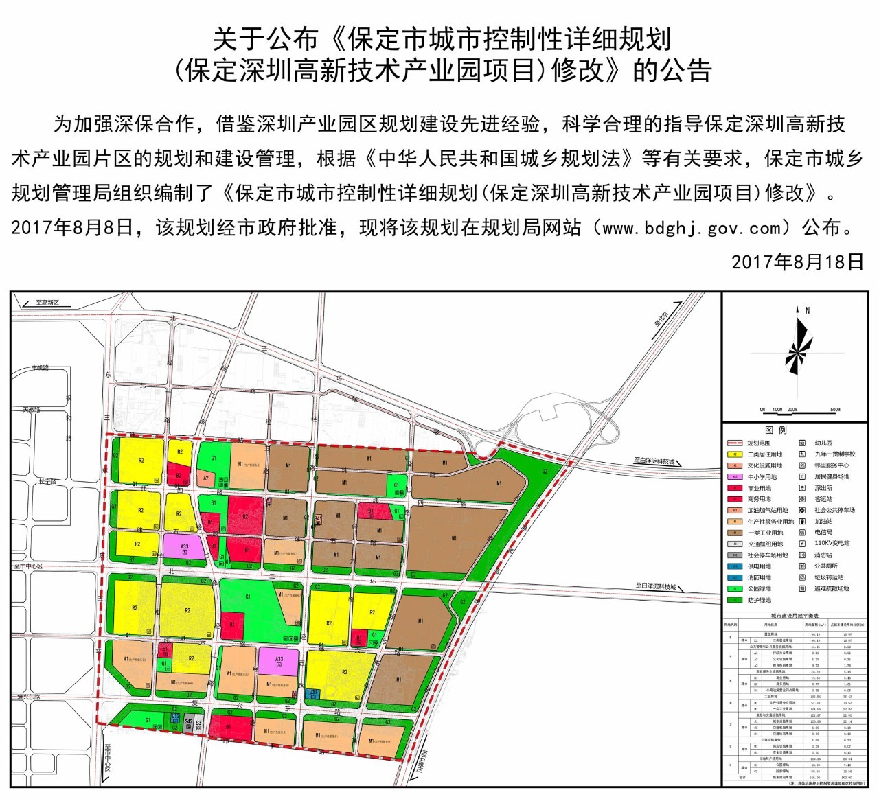 保定深圳高新技术产业园项目修规方案 来源:保定规划局网站