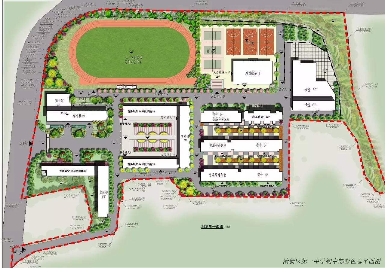 区一中初中部规划图出来啦,将设72个班新增3600个学位