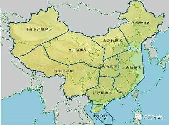 说到区域管制的范围:高空飞行,附上一张中国高空航图的局部