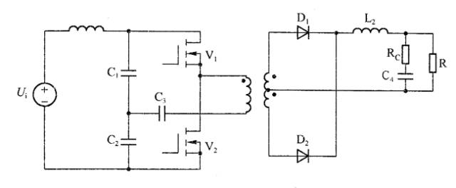 半桥式 电路的类似于全桥式,只是把其中的两只开关管(t3,t4)换