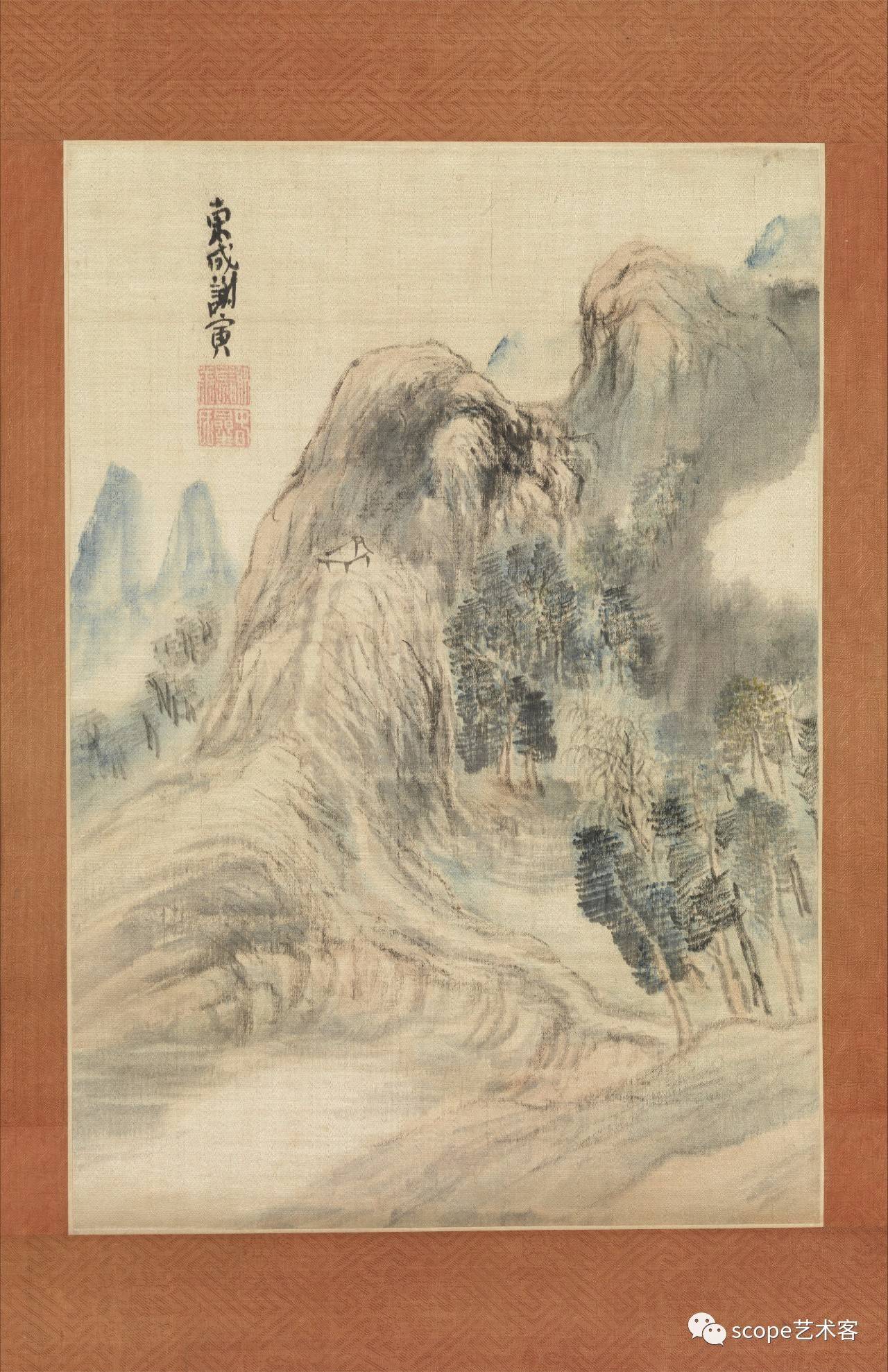 与谢芜村《秋景 卷轴 缎上彩墨浦上玉堂(1745-1820)的艺术风格为人