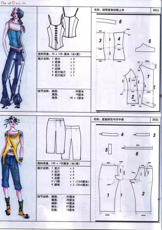 图纸集 | 11张根据服装效果图绘制的服装结构图(含:面料用量,细节与