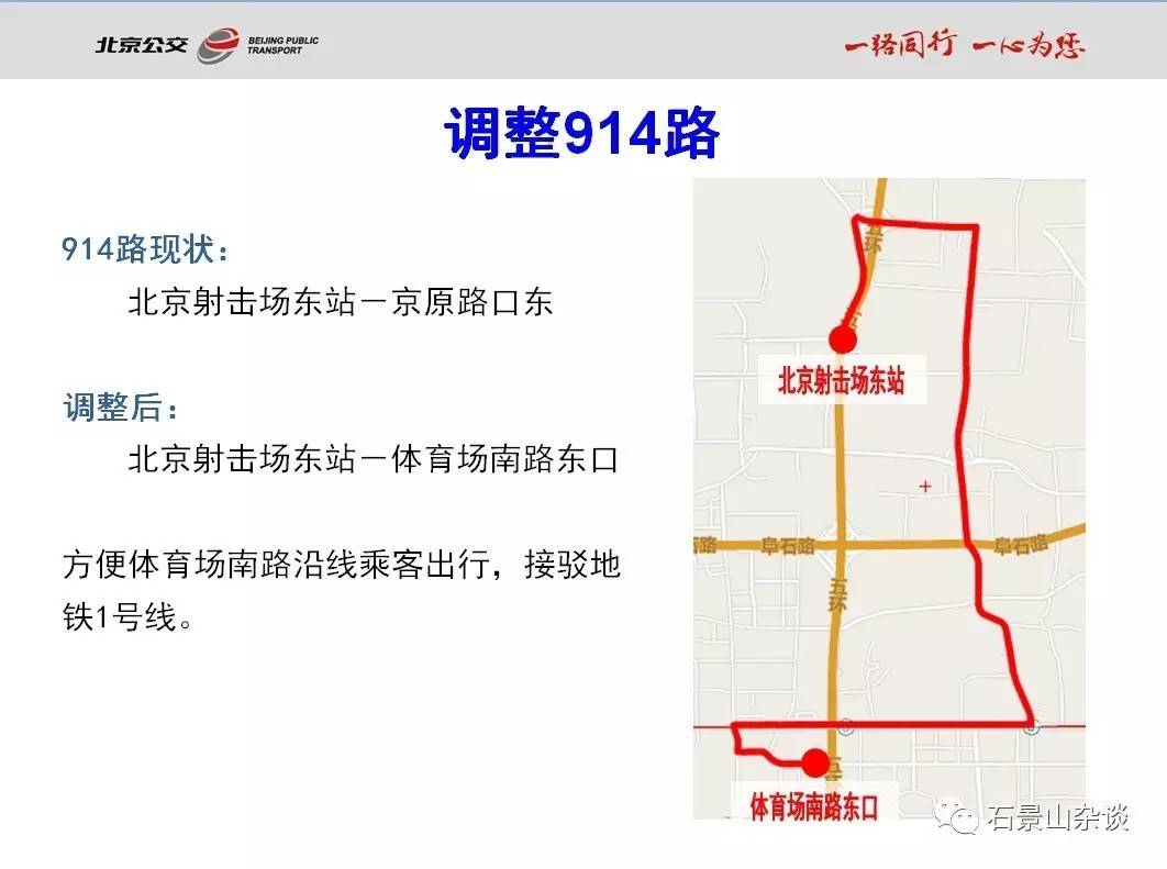 原914路各站调整914路.首末站:北京射击场东站-体育场南路东口.