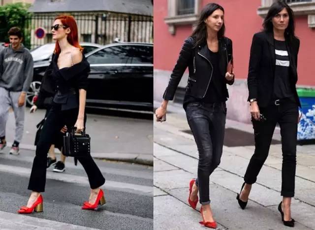 时尚 正文  红 黑 黑色不用多说,红黑的搭配可谓是经典了,红色高跟鞋