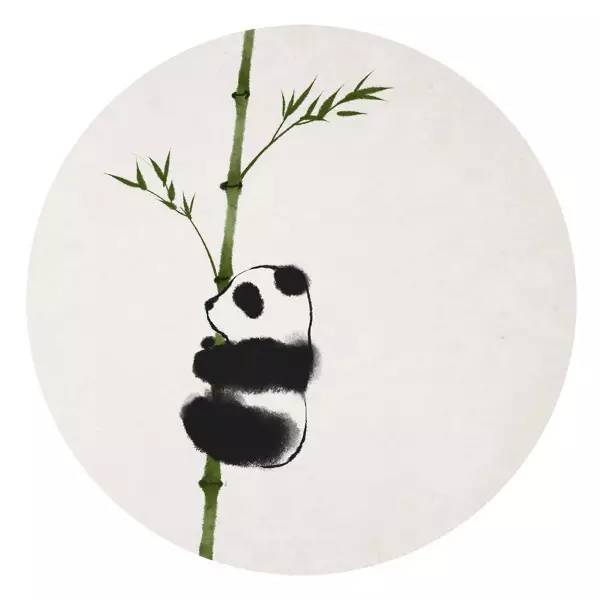 一组类水墨画风格的小熊猫与竹子的唯美小清新插画图片,萌可爱的呦