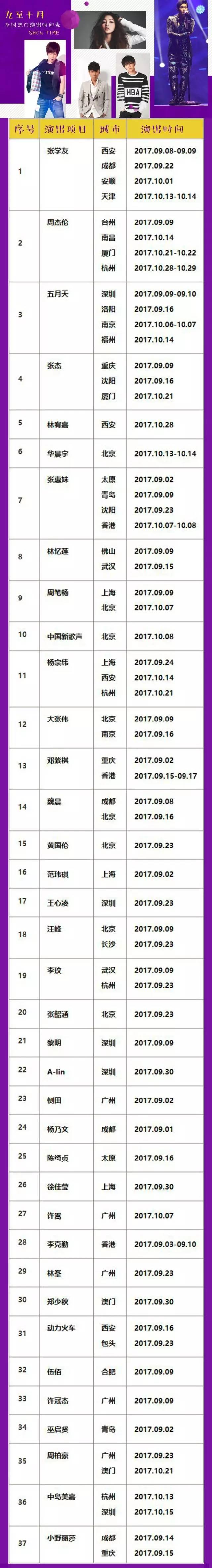 2017年9至10月全国热门演出时间表