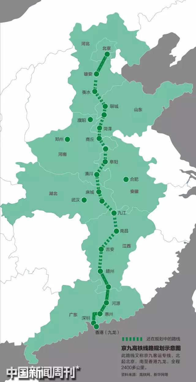 京九铁路客运专线途经河北,山东和河南三省,菏泽境内长度145.