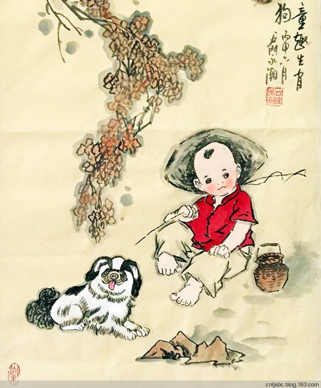 王永潮童趣题材的国画《六七十年代农村孩子玩什么》