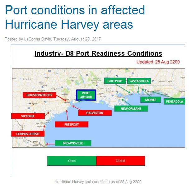 弗里波特,加尔维斯敦,休斯敦和得克萨斯城港口仍然处于关闭状态,有