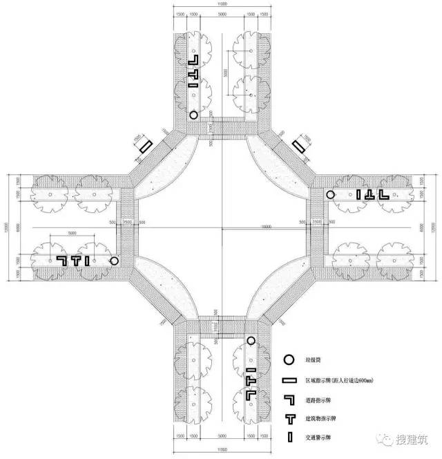 3,道路交叉口装置配置指引图高层区消防通道转弯半径为12m.