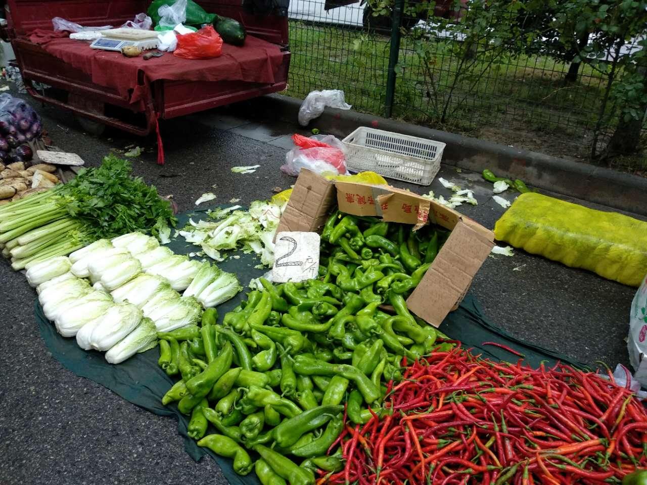 请点击此处输入图片描述  卖菜的商贩正在去掉蔬菜上烂掉的菜叶.