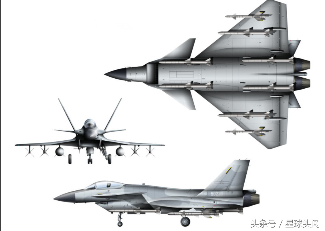 图为网友设计的歼-10改进型战斗机三视图,从其图片分析这种改进方案