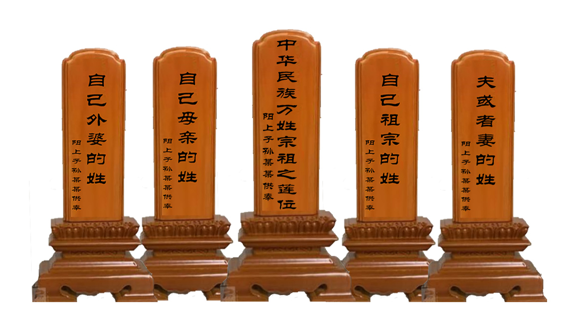 文化 正文  综述:五块牌位的摆放位置为,第一块牌位-中华万姓宗祖的