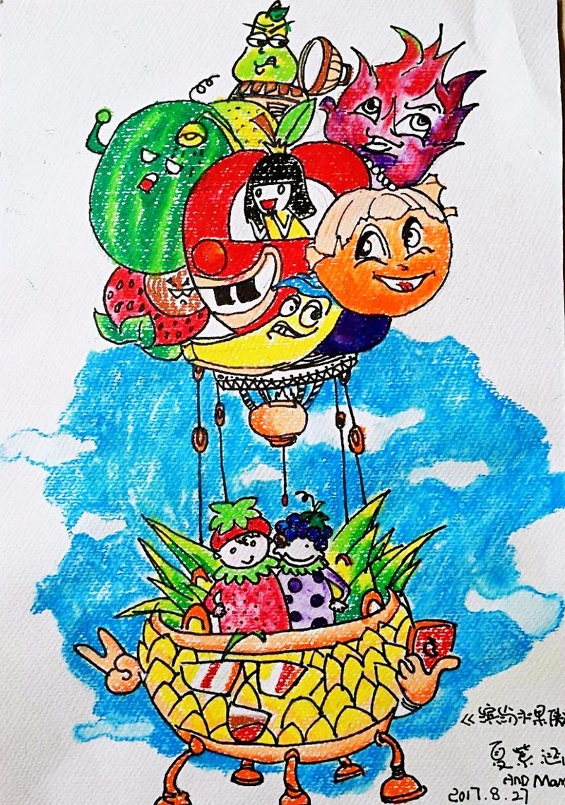 水果侠化身五彩缤纷的热气球,好像宫崎骏的《哈尔的移动城堡》