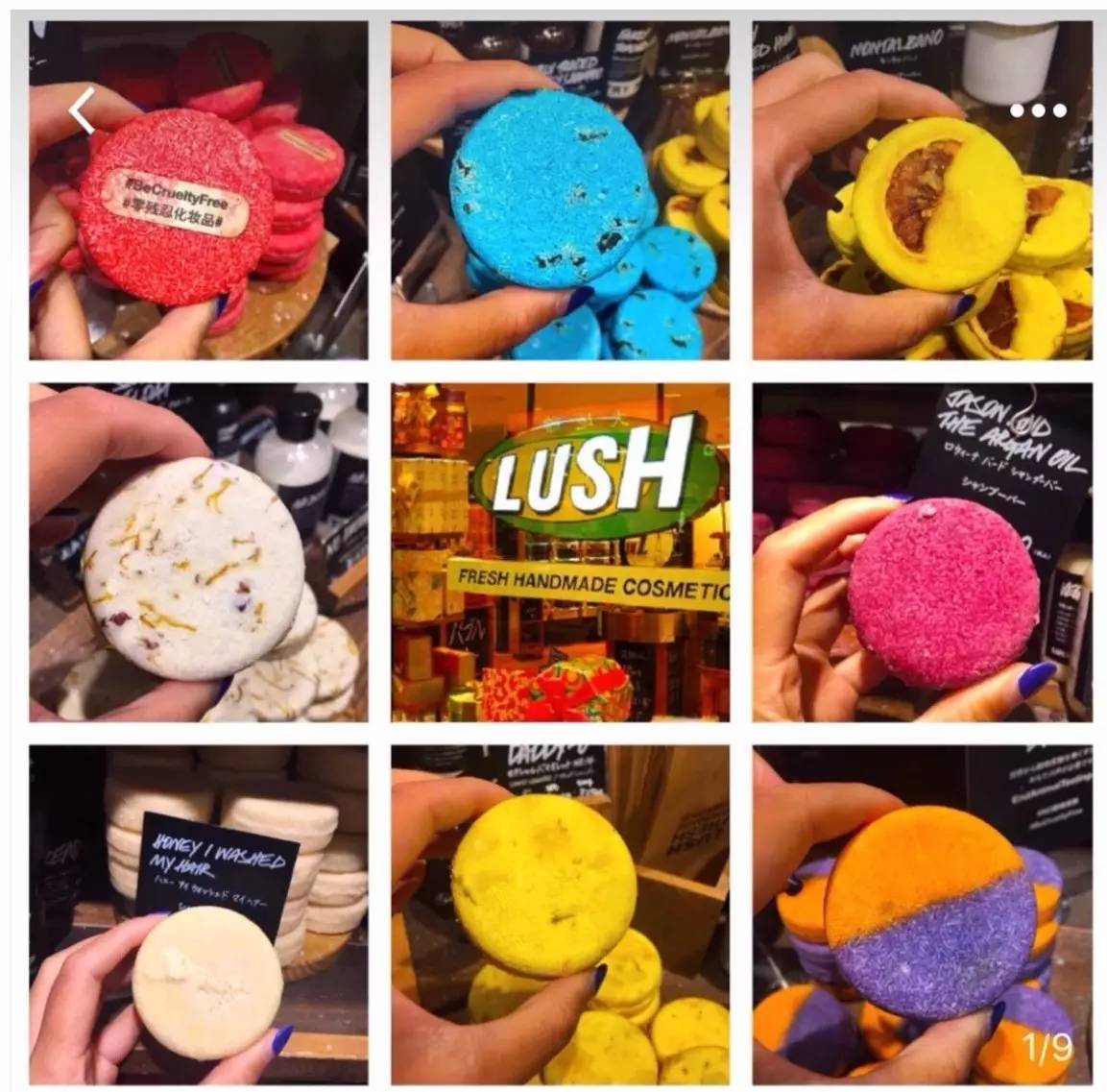 lush最有特色的应该就是店里甜甜的芳香和五颜六色的产品,产品是利用