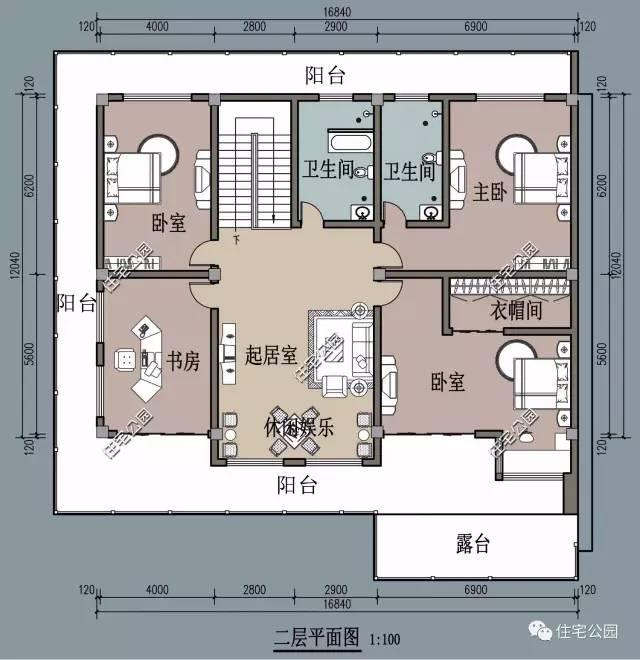 户型十:新农村别墅三层,平屋顶,凹型聚财风水好.