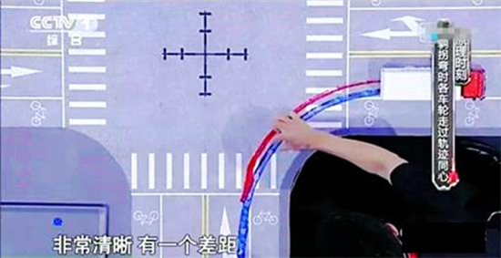 实验中对重型卡车的轮胎轨迹进行了颜色标记