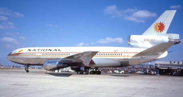 美国国家航空注册号为n80na的dc-10客机.1974年摄于伦敦希斯罗机场