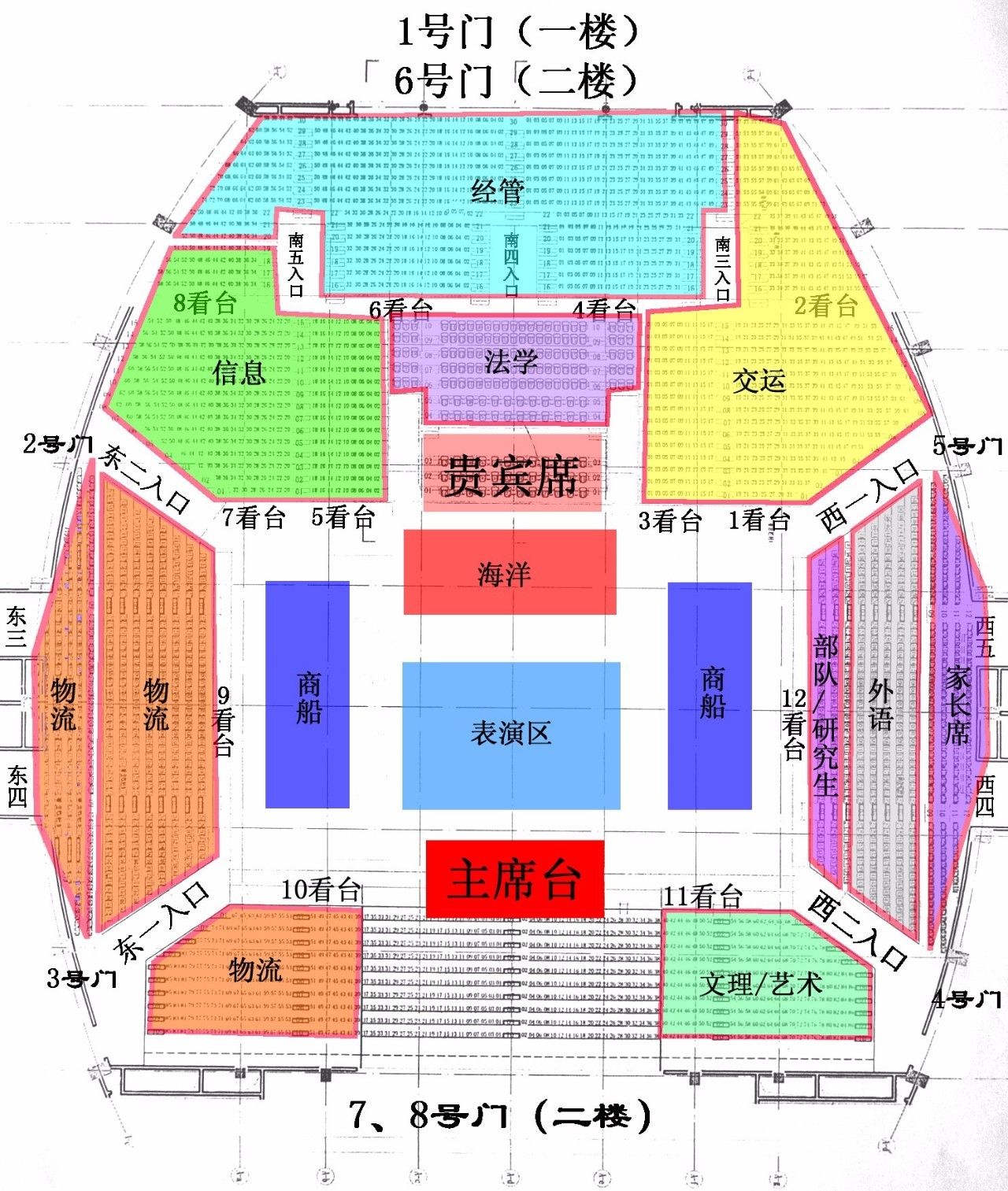 附件六-1:2017开学典礼体育馆座位图