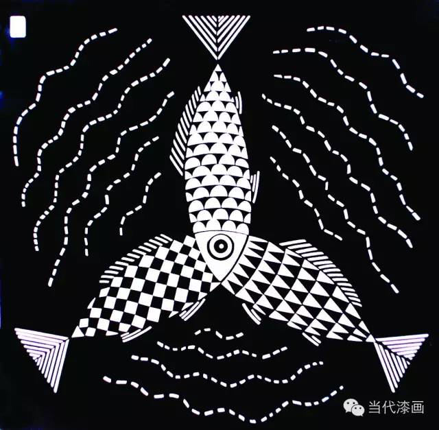 三鱼争头 60cm x 60cm 1983年以上这些画都是我在生活和自然的启发下