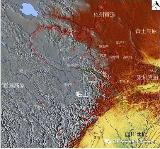 图四《禹贡》雍,梁二州贡道与地形(根据李零 2014 绘制)与《禹贡》