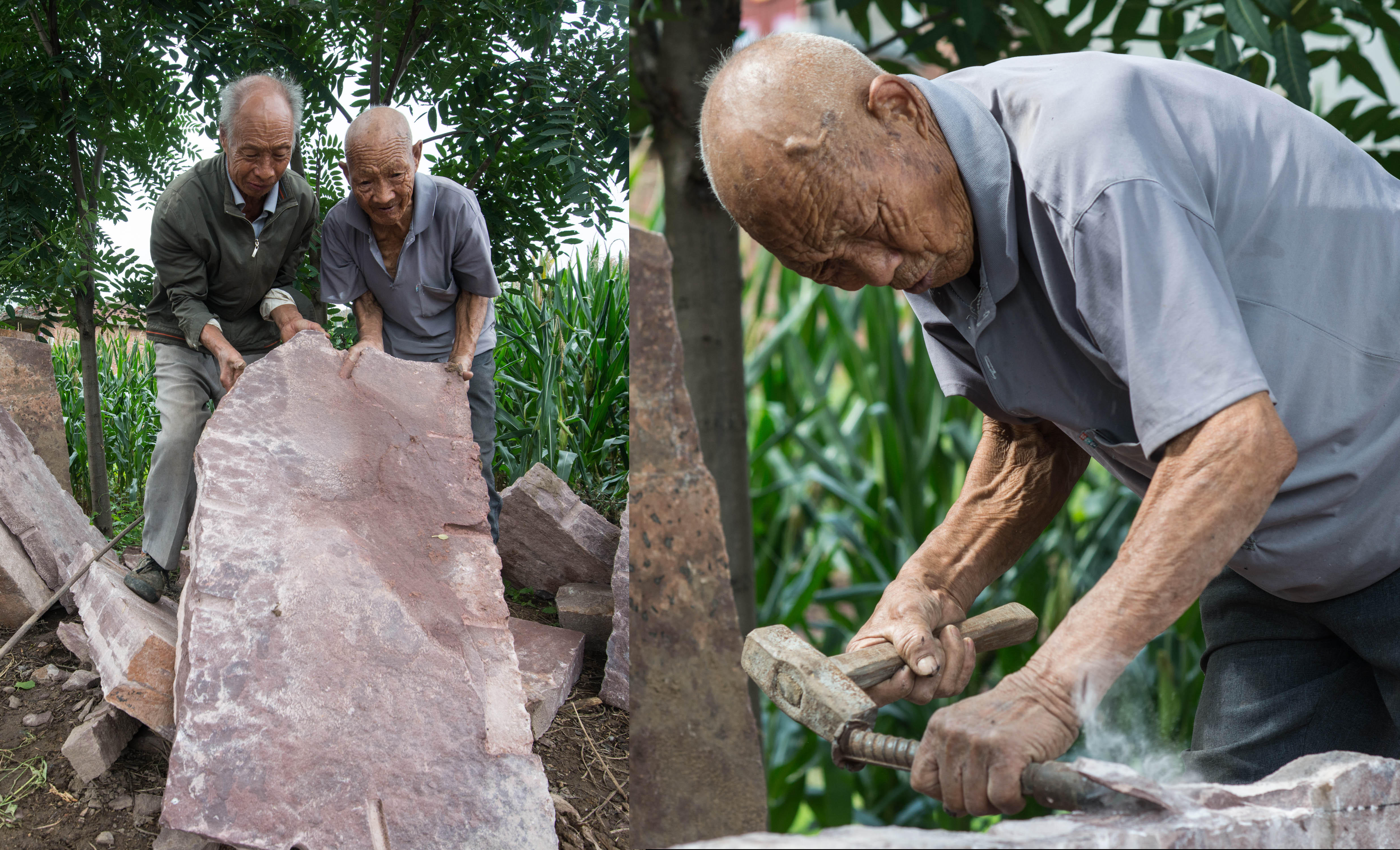 老人从20来岁就开始干石匠,至今已经快70年,最让他自豪的是,曾参与