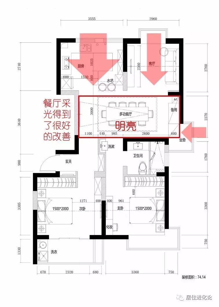 还实现了动静分区,家庭核心区和卧室区完全分开,最妙的是老人房和主人