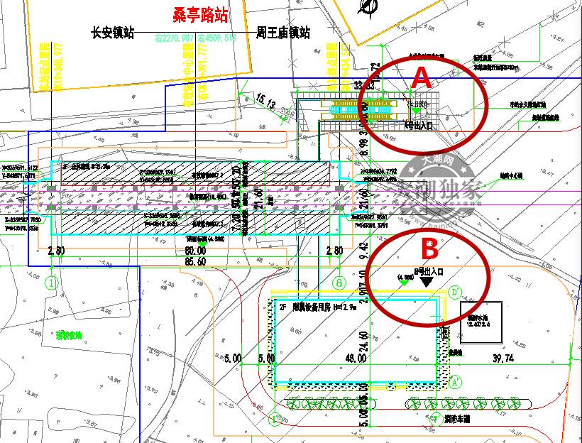 桑亭路站位于环镇东路与长安路交叉口东侧,将设置2个出入口.