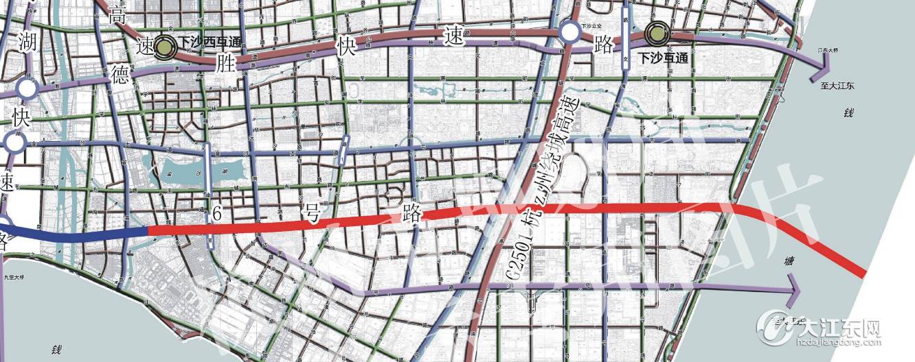 再次说明了,艮山东路东延线, 调整后的规划图 其中,公示的规划概况