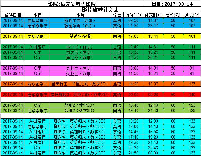 9月14日电影放映表